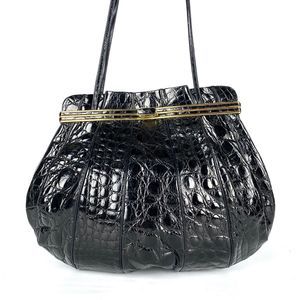 JUDITH LEIBER Vintage Rare Crocodile Alligator Leather Black Luxury Shoulder Bag